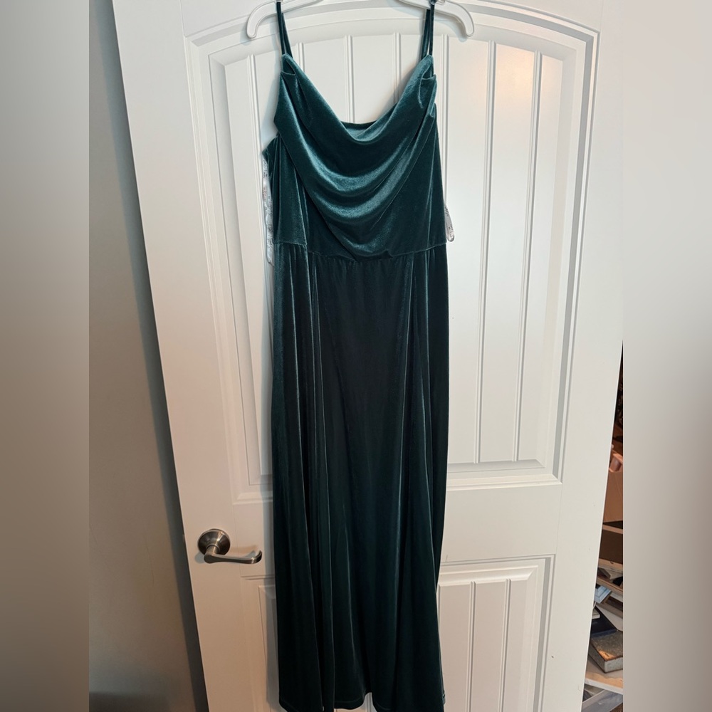 David's Bridal Green Velvet Bridesmaid Dress